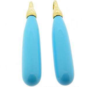 18 carat Yellow Gold and Turquoise Pendant Earrings. - Click Image to Close