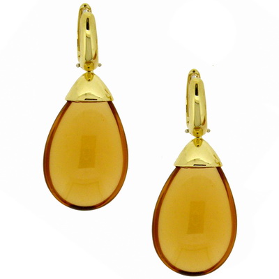Yellow Gold \'Mandorla\' Citrine Drop Earrings