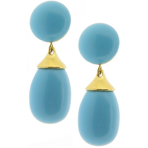 Turquoise 'Cherie' Drop Earrings - 18kt Yellow Gold - Click Image to Close
