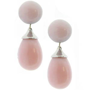 18ct White Gold 'Cherie' Pink Opal Pendant Earrings - Click Image to Close