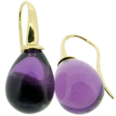 Designer Amethsyt and Yellow Gold Pendant Earrings - 18kt - Click Image to Close