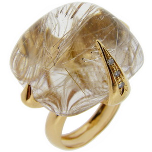 Rose Gold Rutilated Quartz & Diamond Antidoto Ring - Click Image to Close