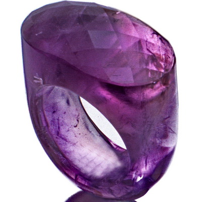 Oval Briolette Faceted Amethyst Ring - Click Image to Close