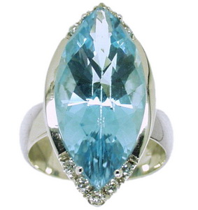 Marquise Blue Topaz and Diamond Dress Ring. 18 carat White Gold. - Click Image to Close