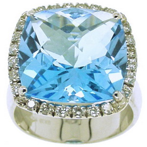 A White Gold Blue Topaz and Diamond Cluster Ring - Click Image to Close
