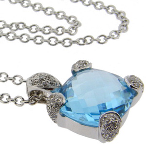 18ct White Gold. A Blue Topaz and Pave Diamond Pendant. - Click Image to Close