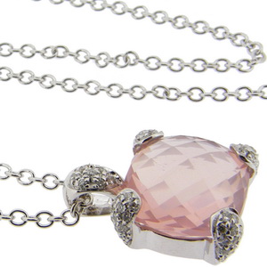 Briolette Rose Quartz and Diamond set Pendant. 18kt Gold. - Click Image to Close
