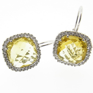 Citrine Earrings set with diamonds - 18ct White Gold - Click Image to Close