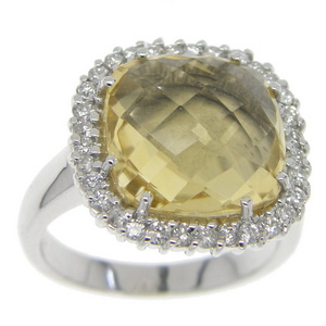 Briolette Citrine and Diamond Cluster Ring. 18ct White Gold. - Click Image to Close
