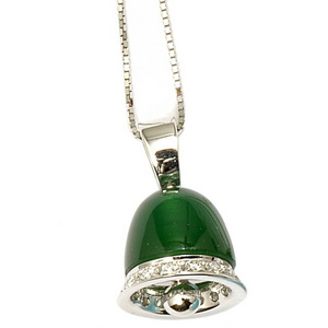 An 18ct Gold Green Agate and Diamond bell pendant. - Click Image to Close