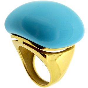 A stylish Turquoise Cocktail Ring. 18ct Yellow Gold.750 - Click Image to Close