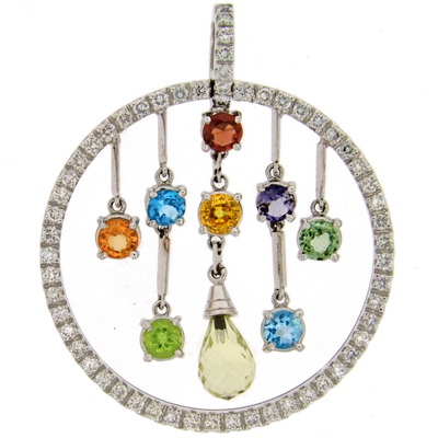 Sapphire, diamond and citrine pendant