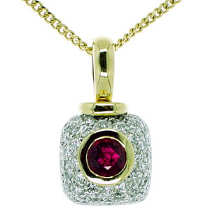 Round Ruby & Pave Diamond Pendant. 18ct Gold. - Click Image to Close