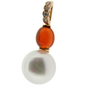 Magical Multi Gem Pendant with Fire opal, Pearl and Diamonds. - Click Image to Close