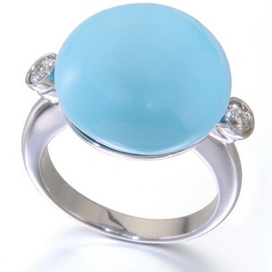Turquoise and Diamond Ring.18ct White Gold. - Click Image to Close