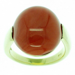18ct Gold Red Coral Ring - Yellow Gold (750) - Click Image to Close