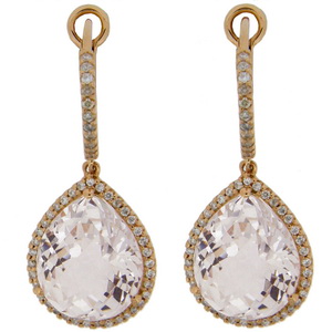 18ct Gold Pendant Earrings with Pear Shape Topaz and Diamonds - Click Image to Close