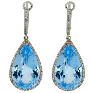 Blue Topaz and Diamond Drop Earrings - Click Image to Close