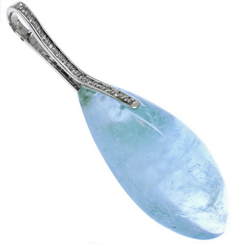 Designer Cabochon Aquamarine & Diamond Pendant. - Click Image to Close