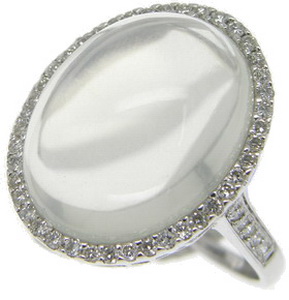 A White gold Moonstone Diamond cocktail ring. (18K - 750) - Click Image to Close