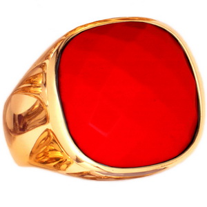 A Designer 18ct Yellow Gold Coral Cocktail Ring. - Click Image to Close