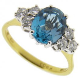 Blue Topaz and Diamond Single Stone Ring - 750/18CT