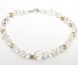 White fresh water pearl and Clear Quartz Necklace