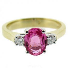 18kt Gold Oval Pink Sapphire & Diamond Three Stone Ring