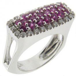 A Modern Diamond Pink Sapphire Ring 18k White Gold.