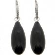 Onyx Briolette and Diamond Drop Earrings - 18k White Gold.