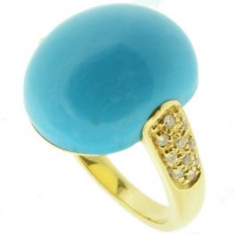 Turquoise and Diamond Ring. Set in White Gold (750)