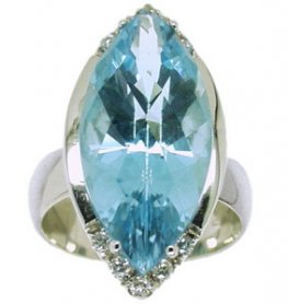 Marquise Blue Topaz and Diamond Dress Ring. 18 carat White Gold.
