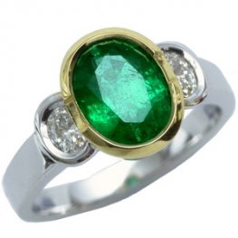 18k Contemporary Emerald and Diamond Trilogy Ring.