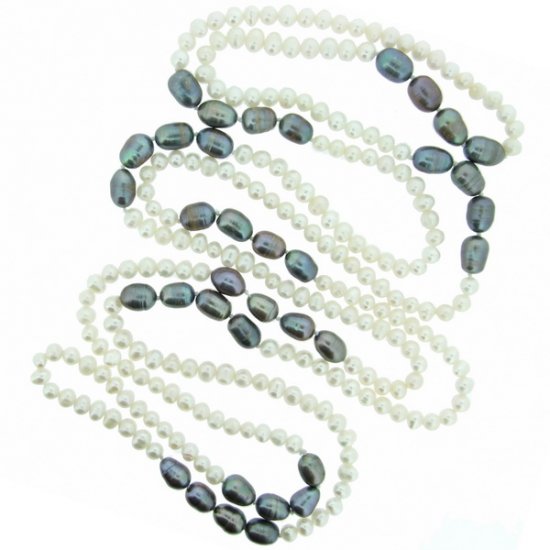 White and grey fresh water pearl necklace - Click Image to Close