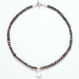 Clear Quartz and Black Pearl Necklace