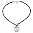 Black pearl and rock crystal heart drop necklace