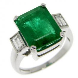 Brazilian Emerald Cut Emerald & Diamond ring. 18ct White Gold.