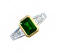 Modern Emerald cut Emerald Solitaire Ring - Diamond shoulders.
