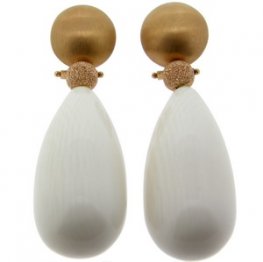 A Rose Gold Pair of Ivory Pendant Earrings. 18CT - 750
