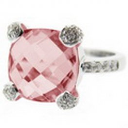 A Romantic Briolette Rose Quartz and Pave Diamond Ring. 18K Gold
