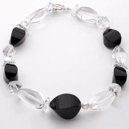 Clear Quartz Pearl & Obsidian Necklace