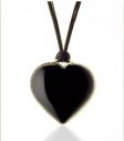 Gold Heart ebony Black Bakelite pendant