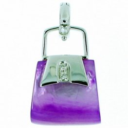 Violet Mother of Pearl Handbag with diamonds set in 18ct gold