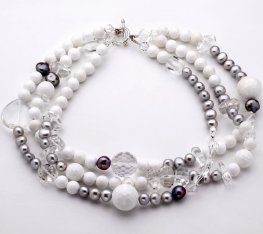 White Agate Pearl and Clear Quartz Necklace