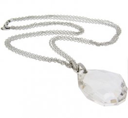 Contemporary diamond and clear faceted quartz pendant.