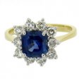 Beautiful Blue 18k Square Sapphire Cluster ring