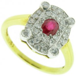 Art Deco Style Ruby and Diamond Cluster Ring - 750.