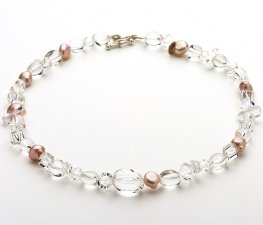 Pink Fresh water pearl and Clear Quartz Necklace
