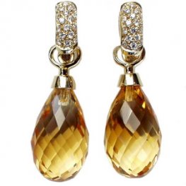 18ct Gold Briolette Citrine and Diamond Drop Earrings.