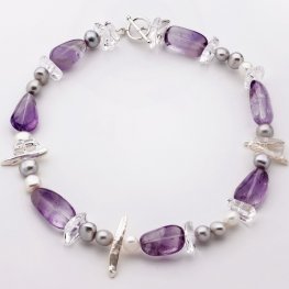 Pearl, Clear Quartz and Amethyst Necklace